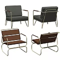 Modern Leisure Accent Chairs With Metal Frame And Upholstered Gray Brown Seats