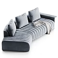 Modern Sectional Sofa in Sage Green and Ivory with Ribbed Design and Plush Cushions