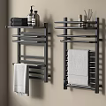 Black Wall Mounted Bathroom Shelves With Hanging Towels Toiletries And Aromatherapy Sticks