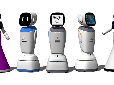 Smart Machines Multiple Interactive Robot Designs With Display Screens And Functional Modules 3d model