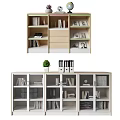 Modern Storage Shelving Unit With Open Compartments Drawers And Glass Doors