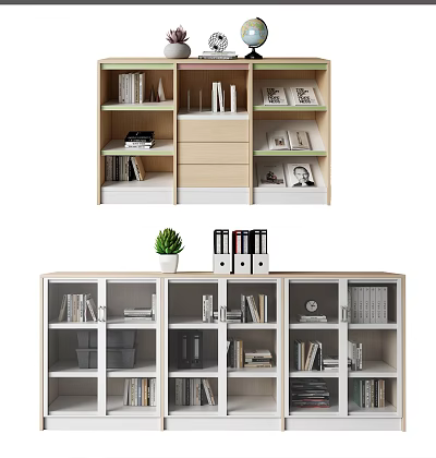 Modern Storage Shelving Unit With Open Compartments Drawers And Glass Doors 3d model