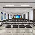 Spacious Conference Room Interior With Arranged Chairs Projection Screen And Wall Boards