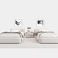 Modern Bedroom With Two Single Beds Nightstands Table Lamps Decorative Art And Rug