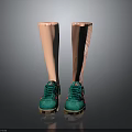 Green Sneakers With Green Laces Red Stripes And Brown Soles On Pink Prosthetic Legs