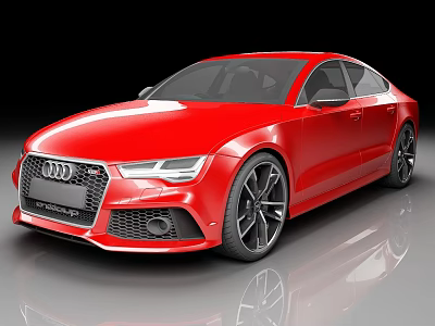 Red Audi RS7 Sedan With Sporty Design Black Wheels And Shiny Exterior 3d model
