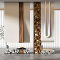 Modern Fireplace Design In Contemporary Interior With Marble And Logs 3d model