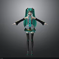 3D Anime Character Hatsune Miku With Teal Hair Twin Tails And Outfit