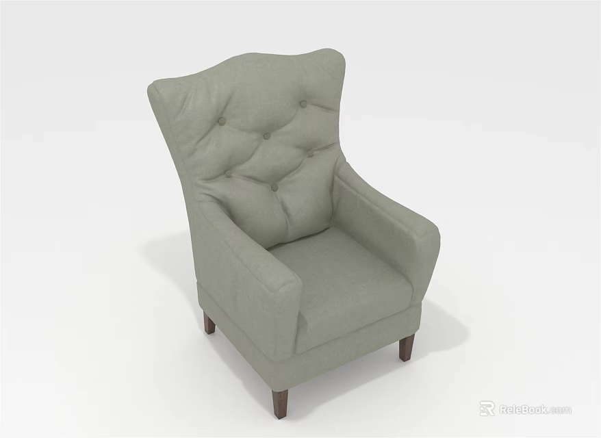 Light Gray Upholstered Accent Chair With Curved Arms Tufted Back And Wooden Legs 3d model 