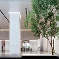 Modern Reception Lobby Interior Design With Green Plant Marble Floor Wooden Wall And Glass Partition