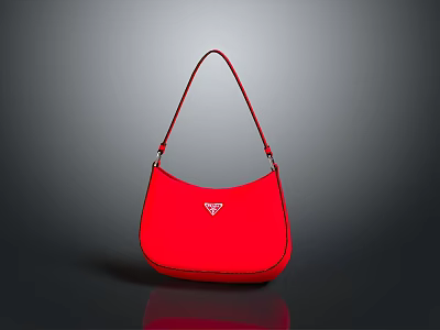 Stylish Red Crescent Shoulder Handbag With Brand Logo And Curved Design 3d model
