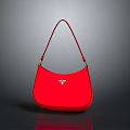 Stylish Red Crescent Shoulder Handbag With Brand Logo And Curved Design
