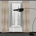 Beige Curtains With Sheer Panels In Modern Interior And Floor Lamp