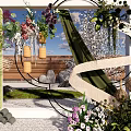 Outdoor Floral Decorative Scene With Green Arch Circular Ornaments And Colorful Flowers