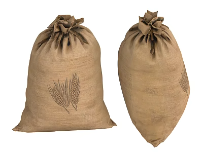 Two Burlap Sacks With Wheat Ear Patterns For Storage And Decoration 3d model