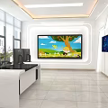 Modern Professional Broadcasting Studio With Blue Chroma Key Shooting Equipment And Functional Control Workstation