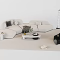 Modern White Sectional Sofa And Coffee Table With Throw Pillows Black Chair And Floor Lamp