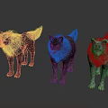 Three Different Colored Wolves Standing In Studio With Realistic Fur Details