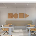 Book Art Interior Space With Wooden Bookshelves Decorative Shapes Tables And Yellow Chairs