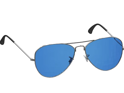 Blue Lens Aviator Sunglasses With Metal Frame And Black Temples 3d model
