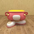 Pink And Yellow Children's Chair With Shoe Shaped Base And Decorative Buttons