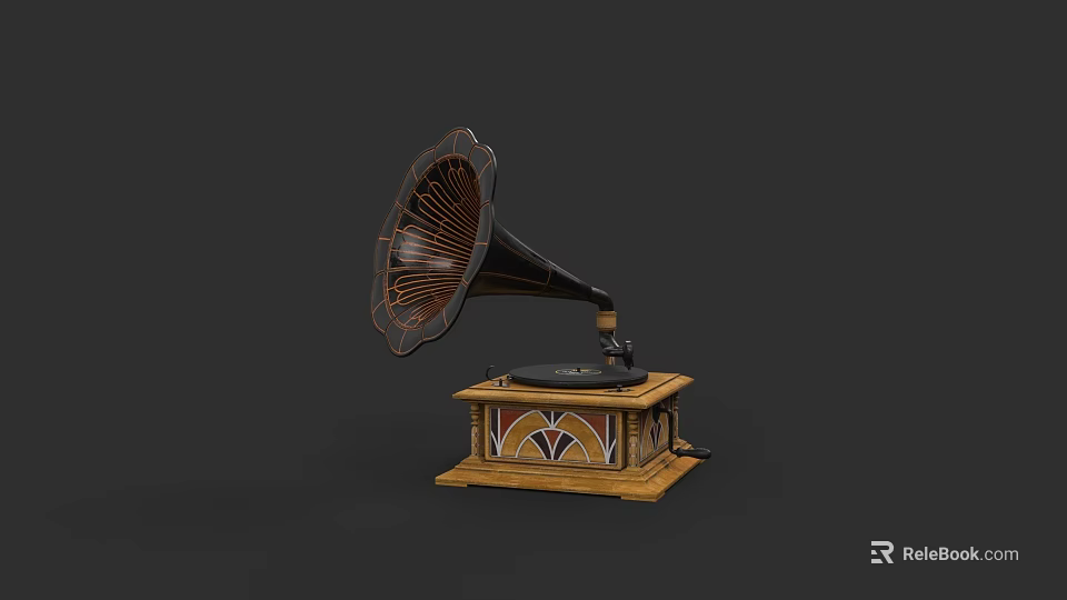 Vintage Gramophone Headphone Speaker With Wooden Base Decorative Horn And Classic Design 3d model 