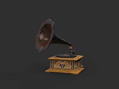 Vintage Gramophone Headphone Speaker With Wooden Base Decorative Horn And Classic Design 3d model
