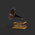 Vintage Gramophone Headphone Speaker With Wooden Base Decorative Horn And Classic Design