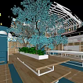 Modern Blue Store Exterior With Glass Doors Windows And Night Lighting