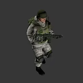 Soldier Wearing Camouflage Combat Uniform Green Helmet And Tactical Vest With Rifle