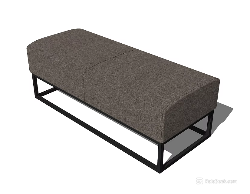 Gray Fabric Upholstered Sofa Bench With Black Metal Frame Modern Design 3d model