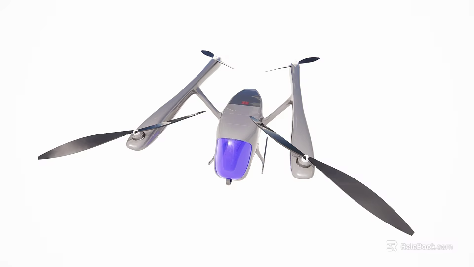 Modern Electric Airliner Featuring Streamlined Body Purple Cockpit And Four Rotors 3d model 