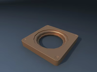 Brass Hardware Part Square Base with Central Circular Hole and Screw Mounts 3d model