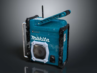 Blue Makita Portable Speaker With Durable Design Handle And Antenna For Worksite Use 3d model