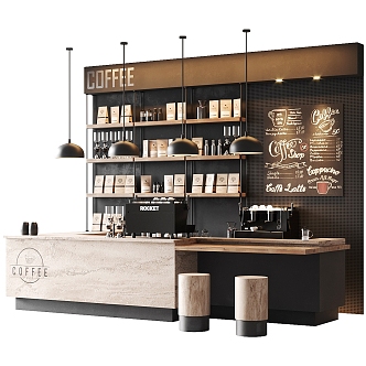 Modern industrial style coffee shop cash register bar coffee shop coffee bar cash register catering coffee bean semicircular ball chandelier shop milk tea shop catering 3d model