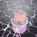 Pink Cartoon Game Movie Character Wearing Gray Sunglasses On White Platform With Black Purple Mesh