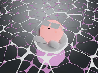 Pink Cartoon Game Movie Character Wearing Gray Sunglasses On White Platform With Black Purple Mesh 3d model