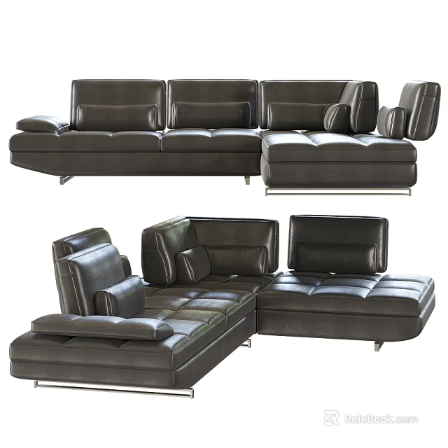 Black Leather Sectional Sofa Spacious Modular Design For Modern Living Room 3d model