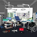 Medical Room Interior With Surgical Lights Hospital Bed Wheelchair And Equipment