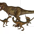 Reptile Dinosaurs Group With Adult T Rex And Baby Dinosaurs Standing Together