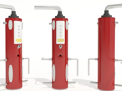 Public Facility Red Cylindrical Devices With Control Panels And Top Pipes 3d model