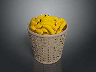 Stylish Wicker Basket Filled With Fresh Yellow Bananas For Home Use 3d model