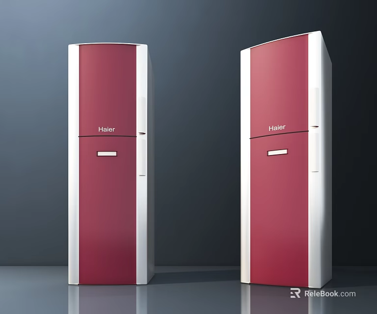 Modern Haier Red And White Upright Refrigerators Freezers In Stylish Design 3d model 