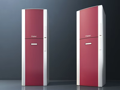 Modern Haier Red And White Upright Refrigerators Freezers In Stylish Design 3d model