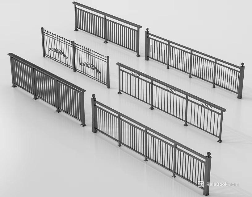 Sturdy Metal Railings With Various Intricate Designs And Decorative Scroll Details 3d model 