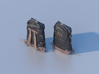 Two Black Backpacks with Brown Accents Adjustable Straps Functional Pockets and Modern Design 3d model