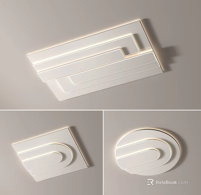 Modern Minimalist Ceiling Light With Geometric Shapes White Finish And LED Stripes 3d model 