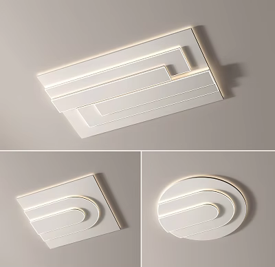 Modern Minimalist Ceiling Light With Geometric Shapes White Finish And LED Stripes 3d model