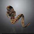 Terrifying Creature With Striped Red Yellow Body Sharp Teeth Worm Like Snake Form And Arms
