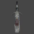 Camouflage Vintage Motorcycle With Classic Headlight Brown Seat Spoked Wheels And Chrome Exhaust Pipes